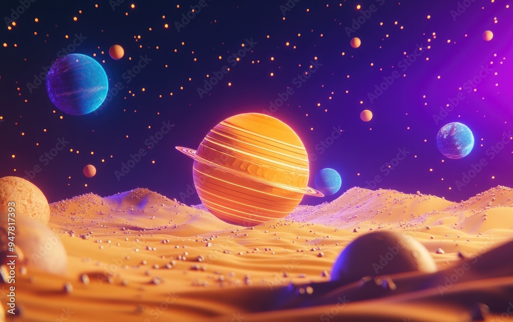 Aufkleber High resolution 3D cartoon rendering of a solar system planet showcasing Mars among other available planets in top quality