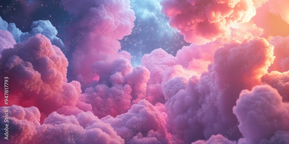 Aufkleber 3D cartoon rendering featuring the interplay of fractal clouds exploring themes of the universe cosmos astronomy science and education