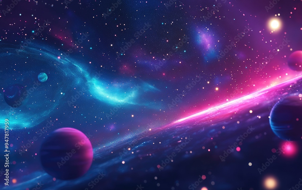 Aufkleber 3D cartoon rendering of images showcasing deep space featuring a galactic hub nebulae of emerging galaxies and new constellations