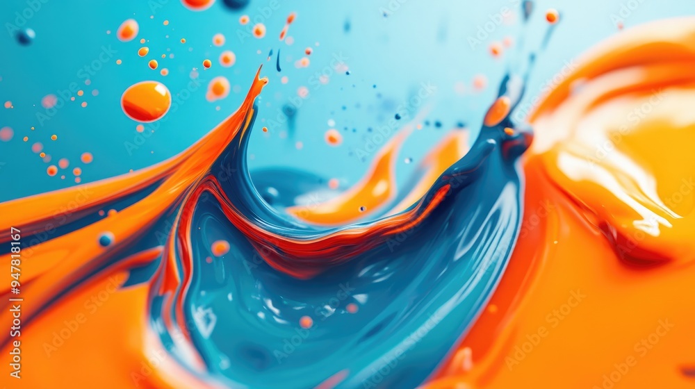 Poster macro paint in a neon color palette with bright orange and blue dye in a 3d cartoon rendering