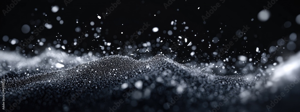 Aufkleber freeze motion of white particles on black background in a 3d cartoon rendering