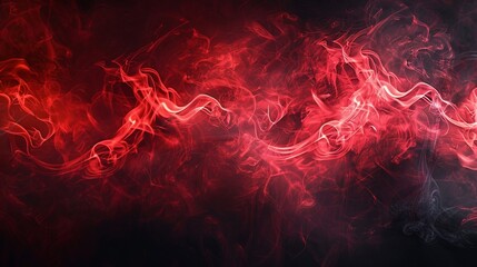 Fototapeta premium Red smoke swirls and moves against a black background, creating an abstract, captivating effect
