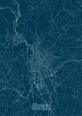 Graz, Austria artistic blueprint map poster
