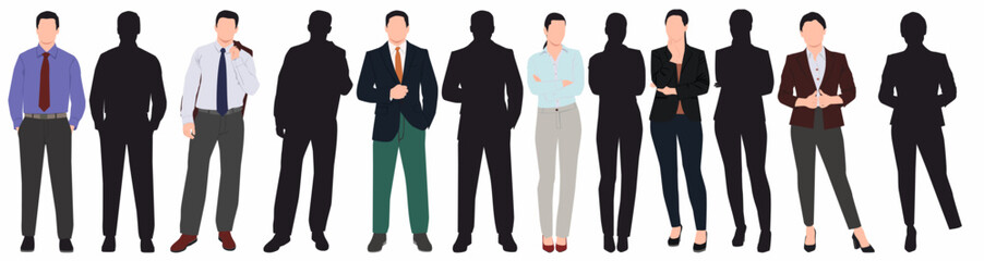 Business people. Businessman and businesswoman working group of people or office workers set isolated vector illustration