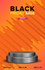 black friday sale discount portait template banner with blank space 3d podium for social media post product sale with abstract gradient orange background design66