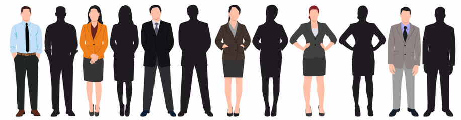 Fototapeta premium Business people. Businessman and businesswoman working group of people or office workers set isolated vector illustration