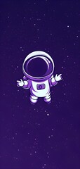 Mobile wallpaper of Cute cartoon astronaut flying in space, style of Flat Design Vector Illustration.