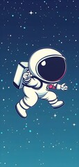 Mobile wallpaper of Cute cartoon astronaut flying in space, style of Flat Design Vector Illustration.