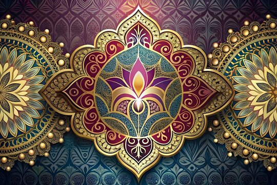 Exquisite Gold Mandala Design Intricate Lotus Patterns Vibrant Textures Decorative Artistry