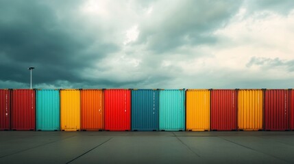 Colorful Shipping Containers Under Cloudy Sky