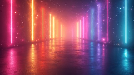 3d render abstract panoramic backgroun3d with colorful spectrum bright colorful neon rays an3d glowing lines