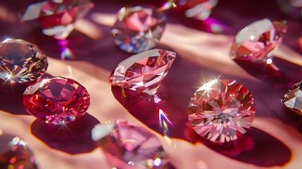 Clarity gems set in excellent bright light on a maroon surface