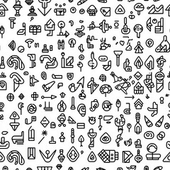 Fototapeta premium Seamless pattern of subtle line art symbols and icons
