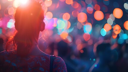 Woman Silhouetted Against Bright Lights at a Concert