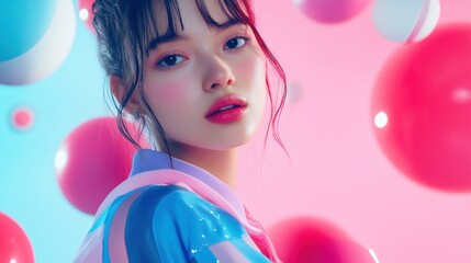 Naklejka premium A Young Woman in a Colorful World
