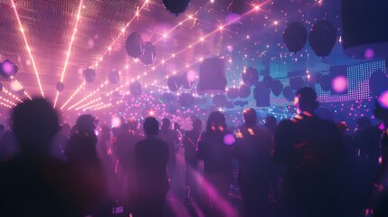 Crowd Dancing Under Neon Lights at a Club