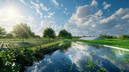 Sustainable Agriculture Vibrant Bio Farming Oasis with EcoFriendly Water System