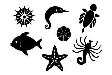 underwater sea life icons collection starfish vector illustration 