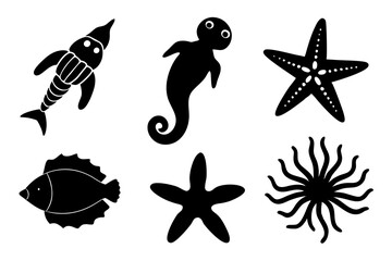 underwater sea life icons collection starfish vector illustration 