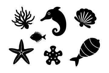 underwater sea life icons collection starfish vector illustration 