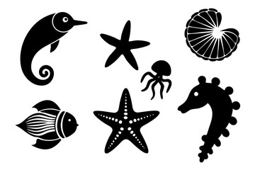 underwater sea life icons collection starfish vector illustration 