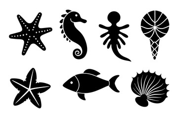 underwater sea life icons collection starfish vector illustration 