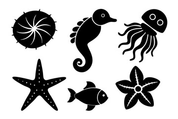 underwater sea life icons collection starfish vector illustration 