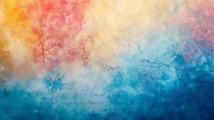 Obraz premium A vibrant abstract painting melding warm reds, oranges, and yellows with cool blues and whites, capturing a serene yet dynamic blend of colors.