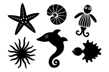 underwater sea life icons collection starfish vector illustration