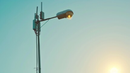 Against a serene twilight sky, a single streetlight illuminates the scene, capturing the quiet simplicity and beauty of dusk.