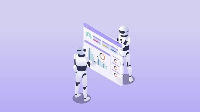 Robots with digital screen interface 3d animation cartoon