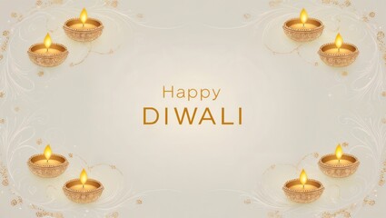 Graceful Diwali greeting card with golden lamps and delicate swirls.