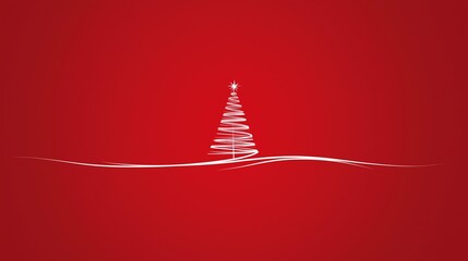 Minimal red christmas tree background, curves and lines, vectory style, landscape with christmas tree, White tree on red hills, Christmas design, Elegant festive scene, Simple christmas concept