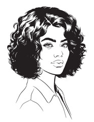 fashion illustration of young pretty woman with curly hair