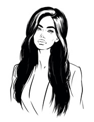 fashion illustration of young pretty woman with long hair