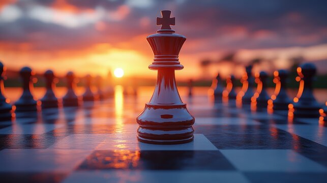 3d render chess game battle white king chess piece aggressive attack successful strategy checkmate