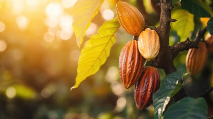 Cocoa Pods Growing on a Tree Branch
