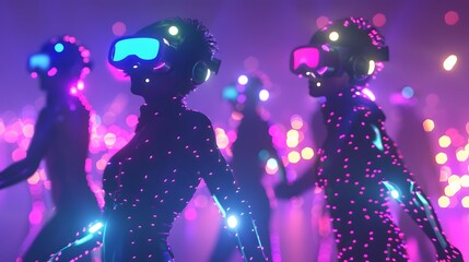 Rave dancers with glowing accessories, bokeh effect and futuristic feel