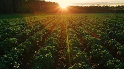 Obraz premium Majestic Mint Fields Aerial View at Dusk