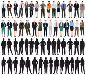 business people huge collection set. Businessman and woman standing in a group on isolated white background.