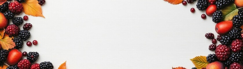 Berries and harvest fruits, autumn wreath design, warm seasonal colors, flat design illustration