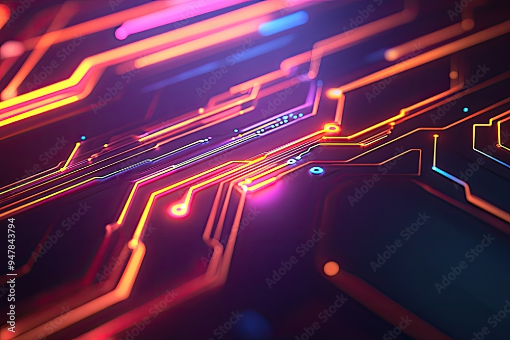 Fototapete abstract digital dot line particle data background connecting technology concept.