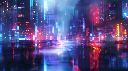 Abstract urban landscape with neon colors and bokeh effect, futuristic visuals
