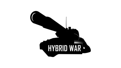 Hybrid war emblem, black isolated silhouette