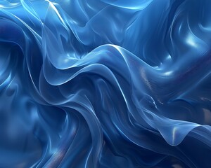 Obraz premium Sapphire blue abstract background with fluid waves and textures, conveying depth and tranquility.