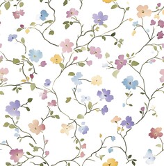 A delicate watercolor pattern of wildflowers, in pastel colors