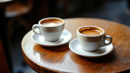 Fototapeta premium Two Cups of Espresso on a Wooden Table