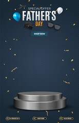 father day sale discount portait template banner with blank space 3d podium for social media post product sale with abstract gradient blue background design 14