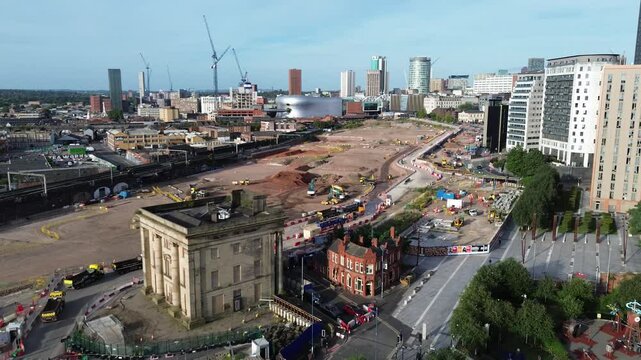 Aerial view of the New and Old in Birmingham City Centre, UK