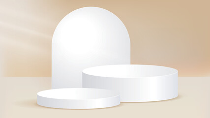 Beige Background and Podium with the shadow and light. 